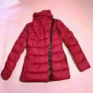 Mackage Montreal Red Asymmetrical Goose Down Zip Sleeves Vest Puffer Jacket